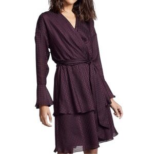 Joie Marcel Houndstooth Printed Faux-Wrap Dress in Blackberry Size Extra Small
